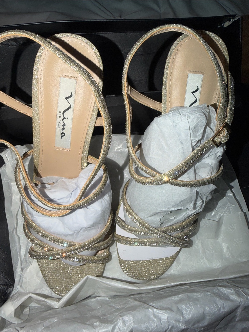 Nina Champagne Glitter Strappy High Heel Sandals